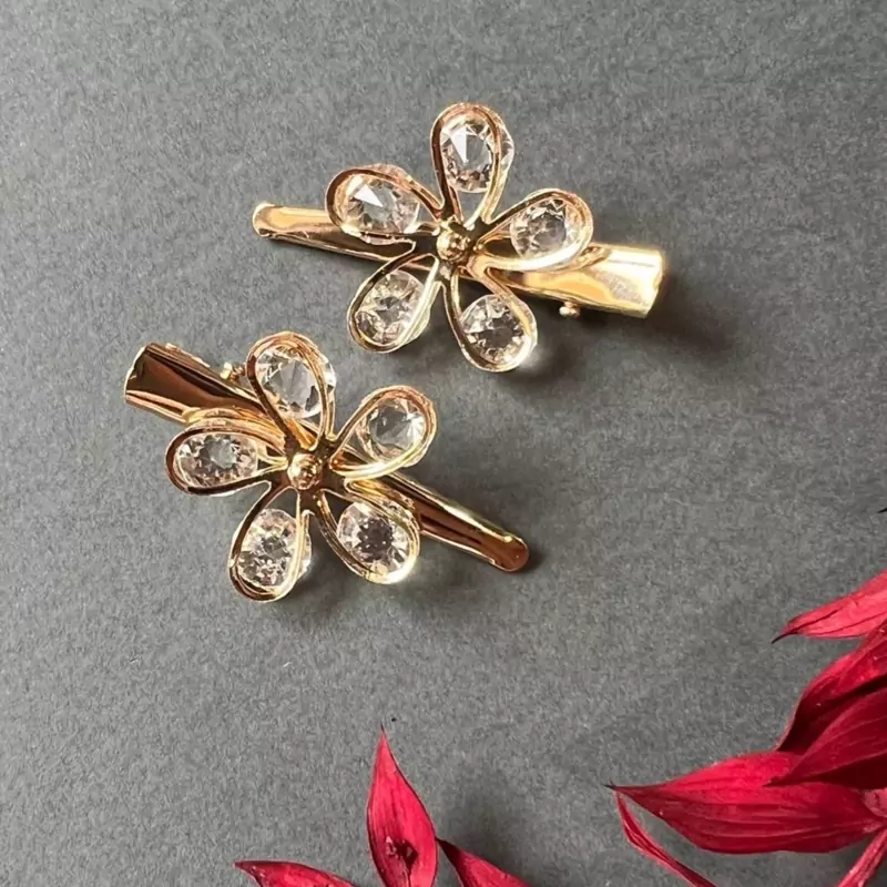 گیره انبری مجلسی طلایی شیک دخترانه جفتی