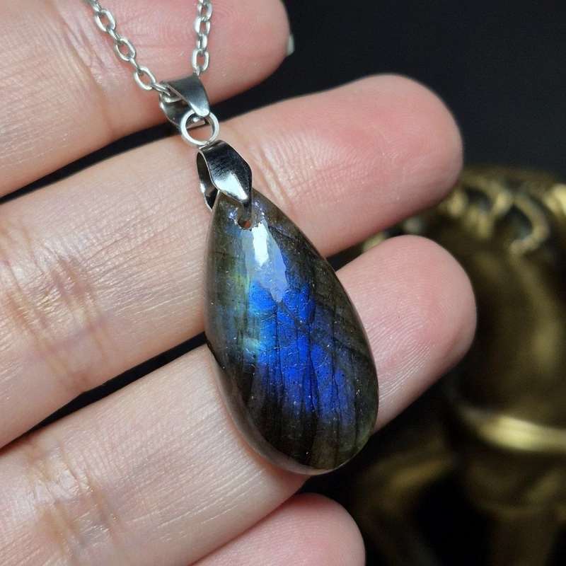 آویز گردنبند سنگ لابرادوریت معدنی کد Z7071