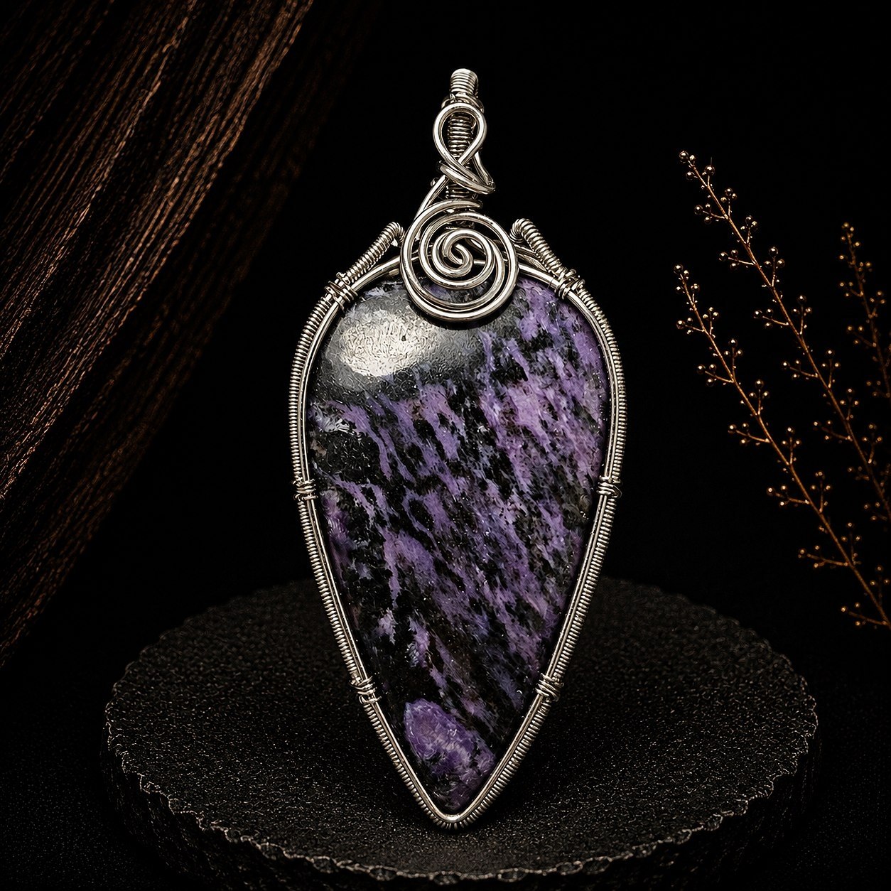 آویز سیم بافت سنگ طبیعی چاروییت معدنی کد  39768